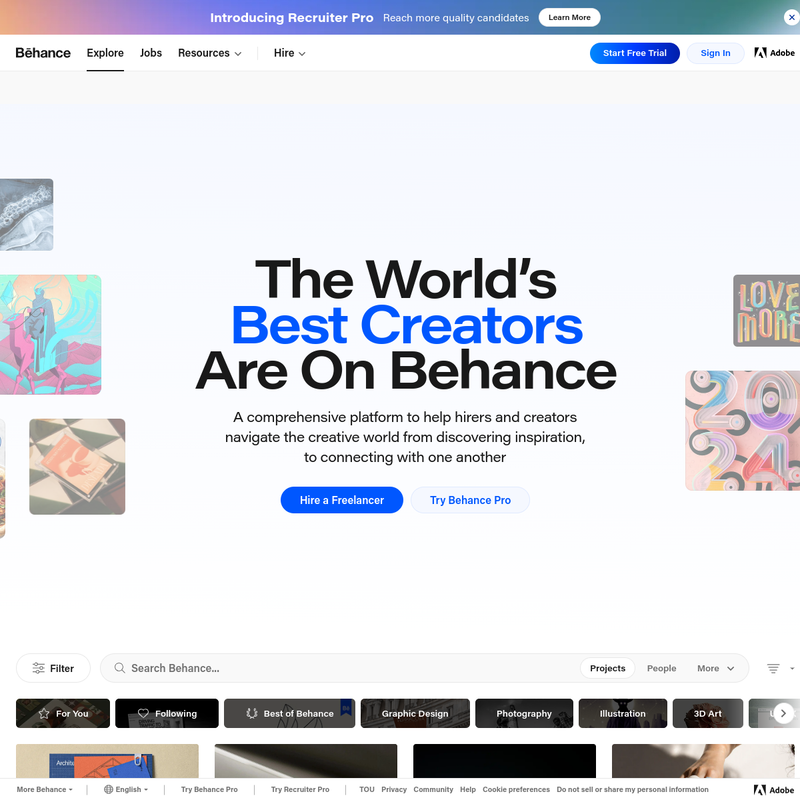 Behance — curated grid на главной